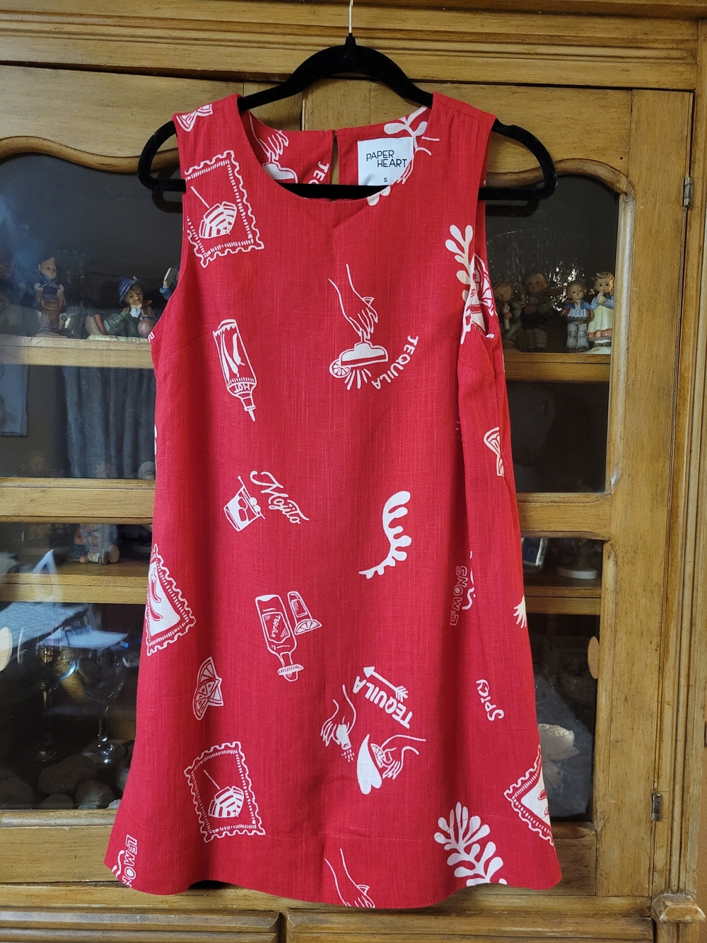 Paper Heart Red Printed Linen Blend Mini Dress Sz S